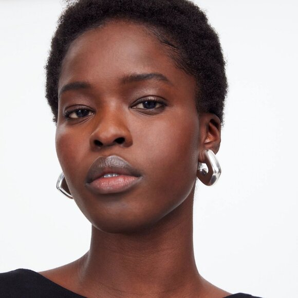 [NWT] Madewell Chunky Square Hoop Earrings in Silver - Picture 2 of 2